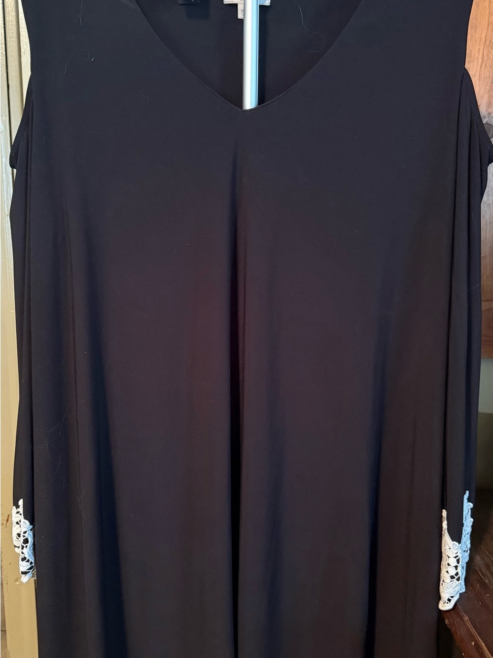 Cato Black Cold-Shoulder Midi Dress with White Lace Accents